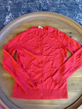 GAP Red/Coral Crewneck Button-Up Cardigan